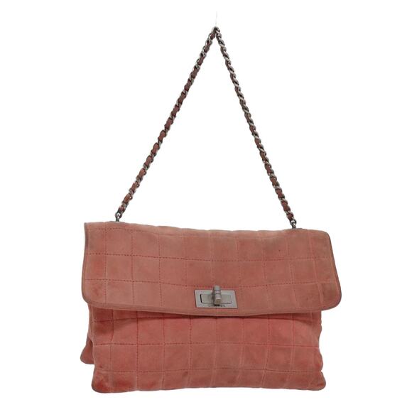 CHANEL Choco Bar Chain Hand Bag Suede Orange CC - Picture 1 of 16